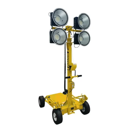 Torre de iluminación portátil con mástil telescópico de 4.5 metros en 3 secciones. Foco Led 400W