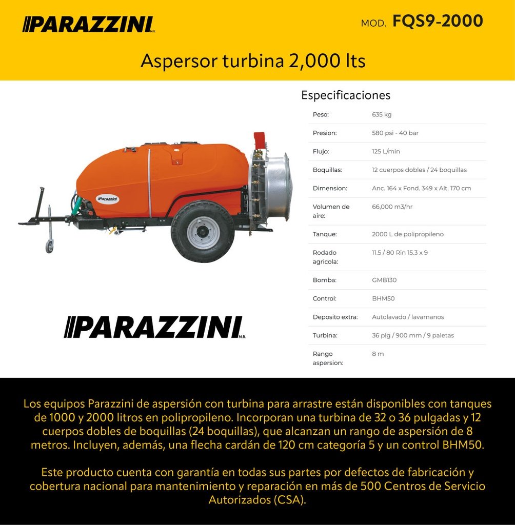 Aspersor Turbina Parazzini 9mm 2000lts (FQS9-2000) - Imagen 2