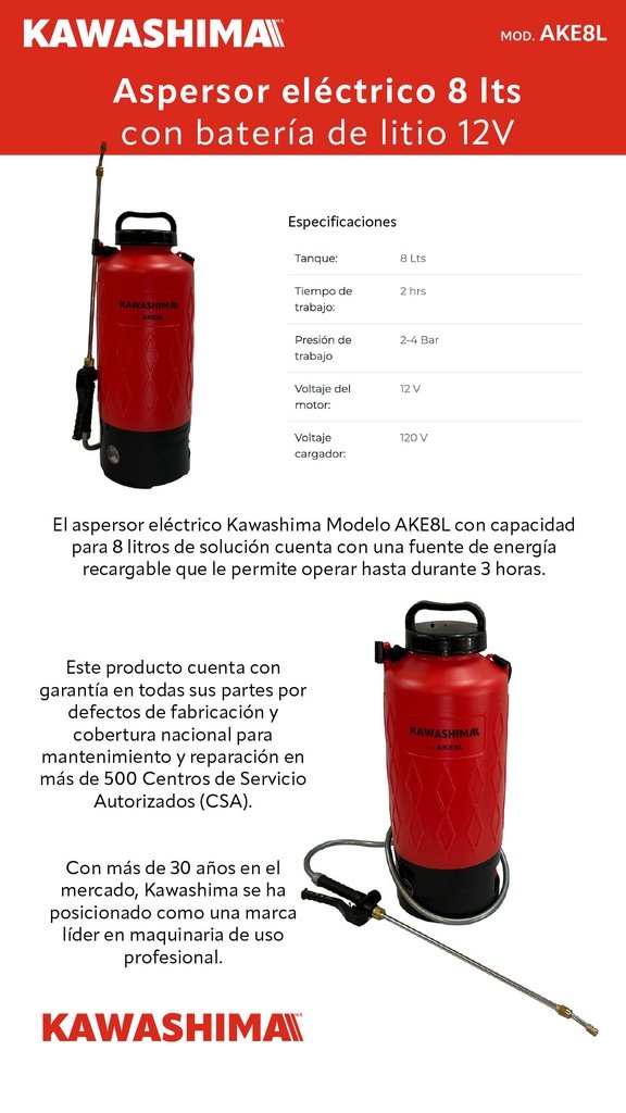 Aspersor eléctrico 8 lts de batería de litio 12V (AKE8L) - Imagen 9