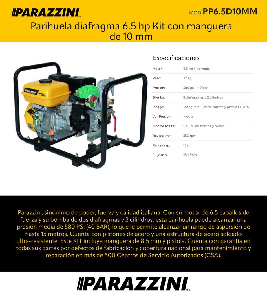Parihuela diafragma 6.5 hp (PP6.5D10MM-N) - Imagen 2