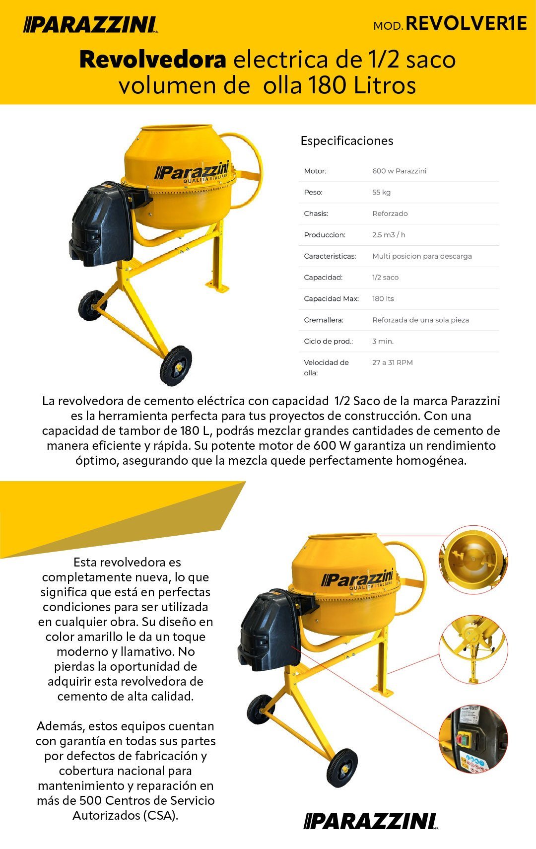 Revolvedora electrica de 1/2 saco volumen de olla 180 Litros (234567890) - Imagen 12