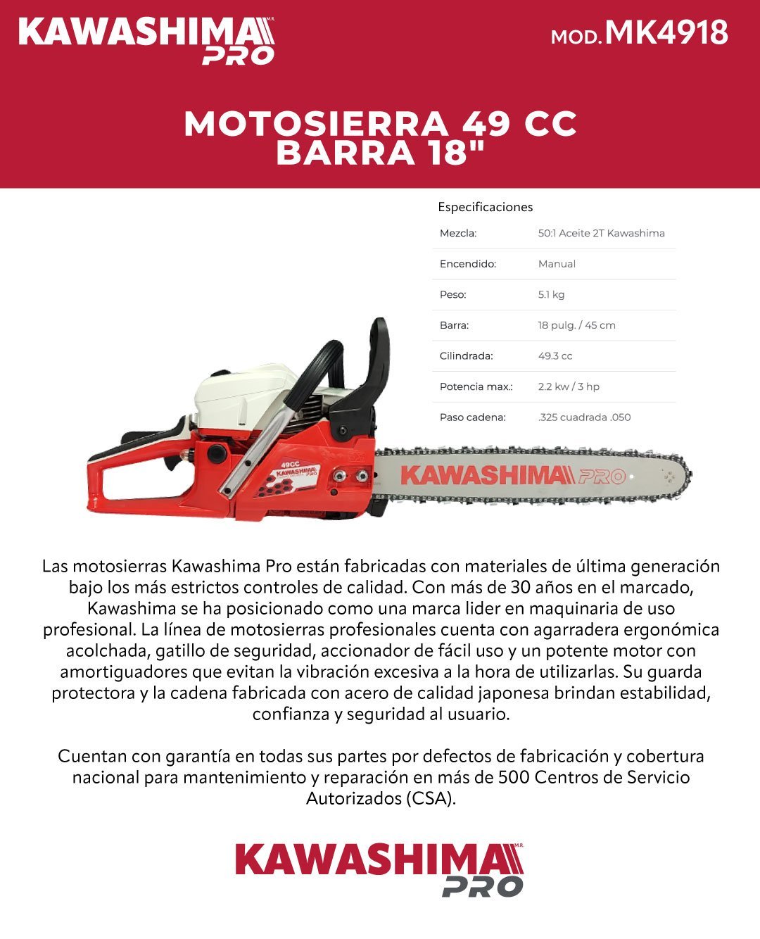 Motosierra 49 cc barra 18 pulg. (645781025073) - Imagen 8