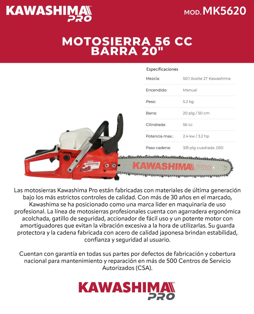 Motosierra 56 cc barra 20 pulg. (645781025677) - Imagen 2