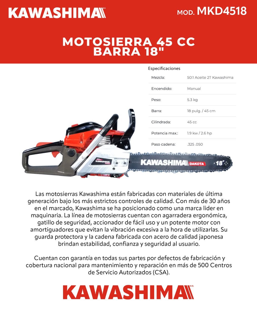 Motosierra 45 cc barra 18 pulg. (645781026957) - Imagen 10