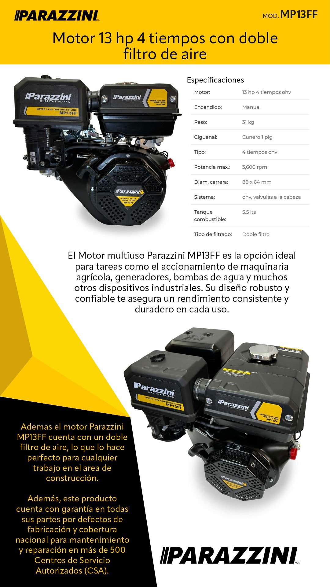 Motor 13 hp 4 tiempos con doble filtro de aire (645781209718) - Imagen 2