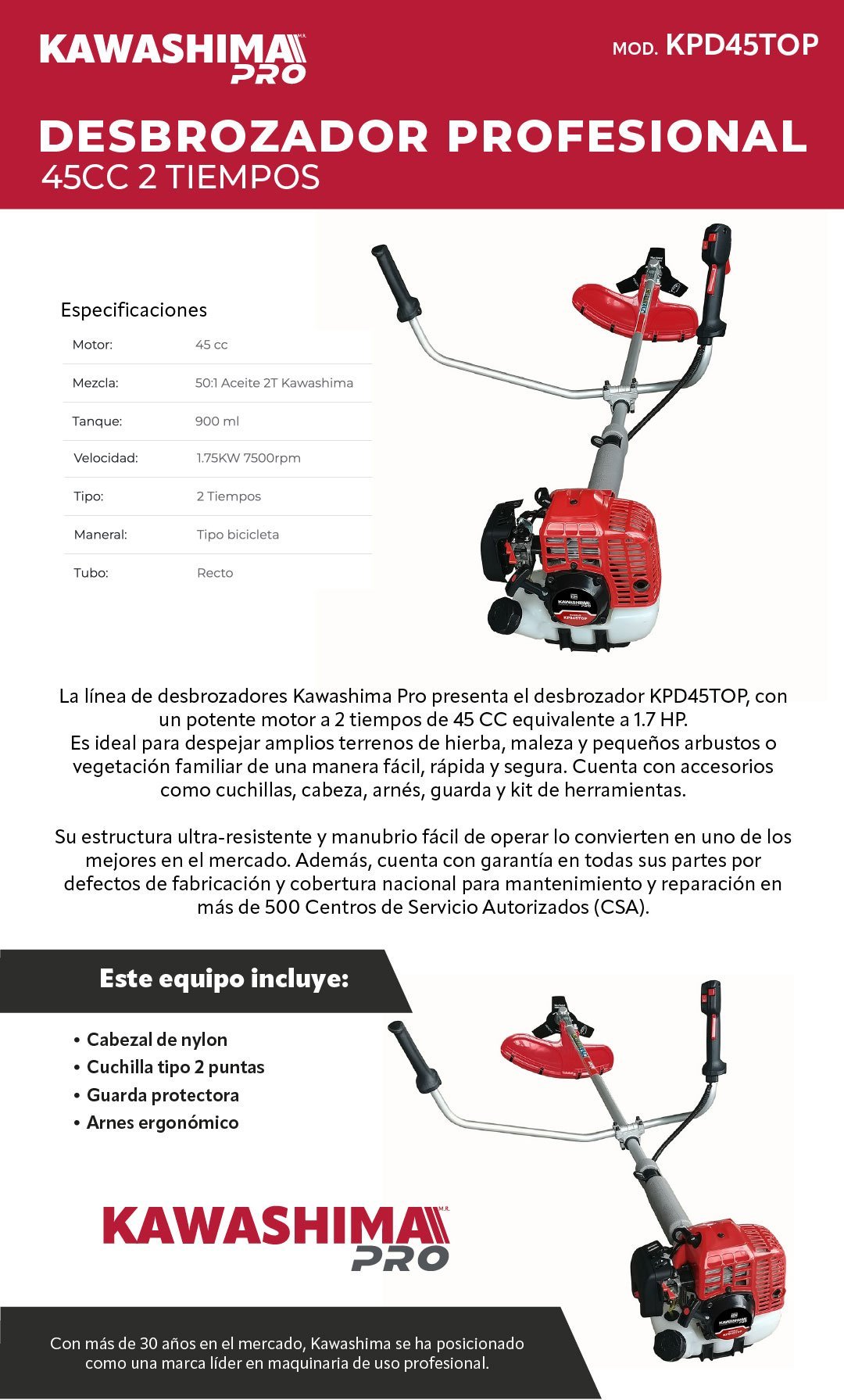 Desbrozador Kawashima PRO 45cc 2 Tiempos Nueva generacion (645781228313) - Imagen 2