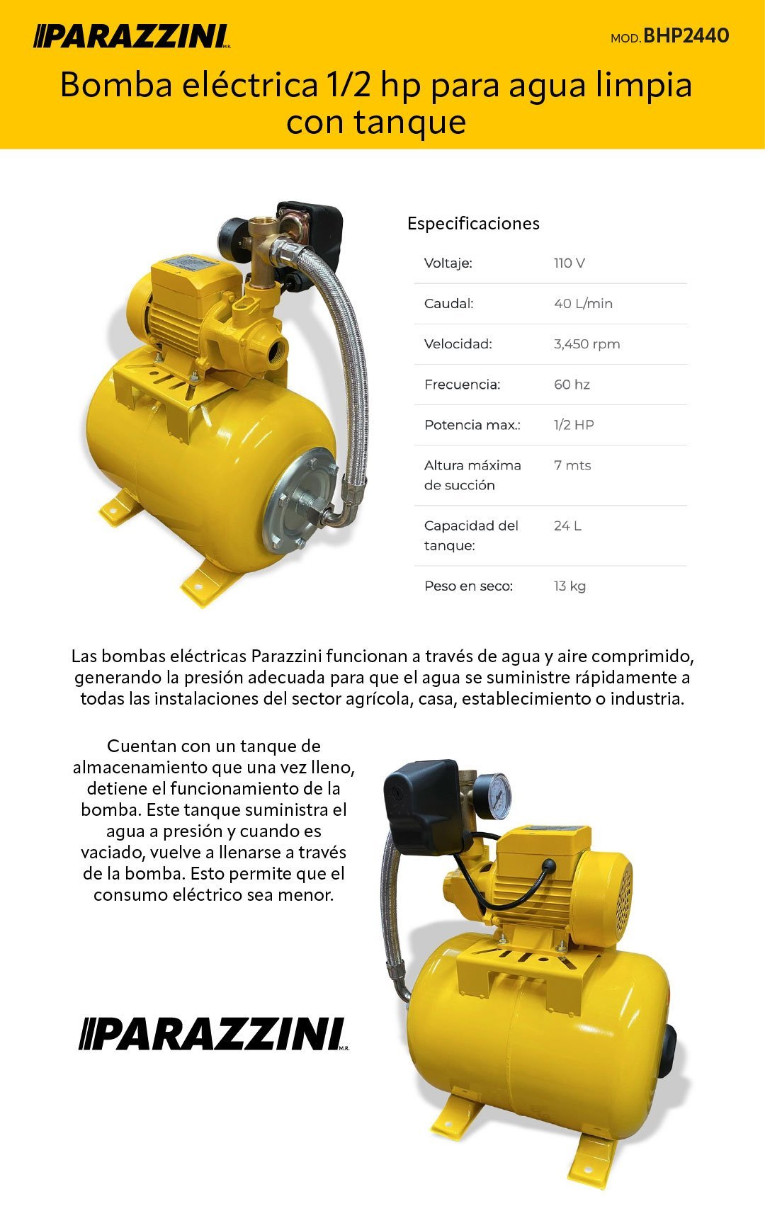Bomba de agua eléctrica 1/2 hp (BHP2440) - Imagen 11