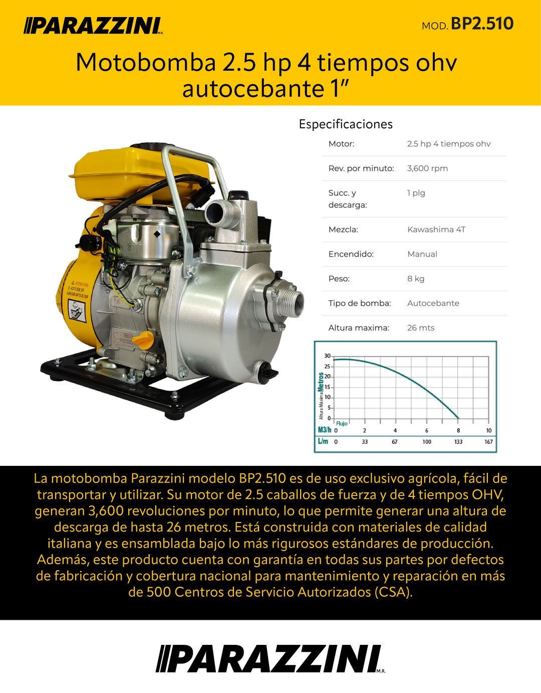 Motobomba 2.5 hp 4 tiempos ohv autocebante 1 pulg (BP2.510) - Imagen 2