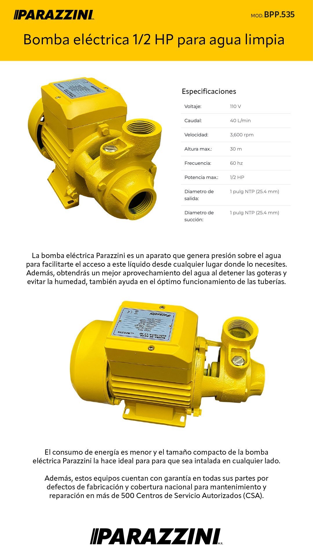 Bomba de agua eléctrica 1/2 hp (BPP.535) - Imagen 2