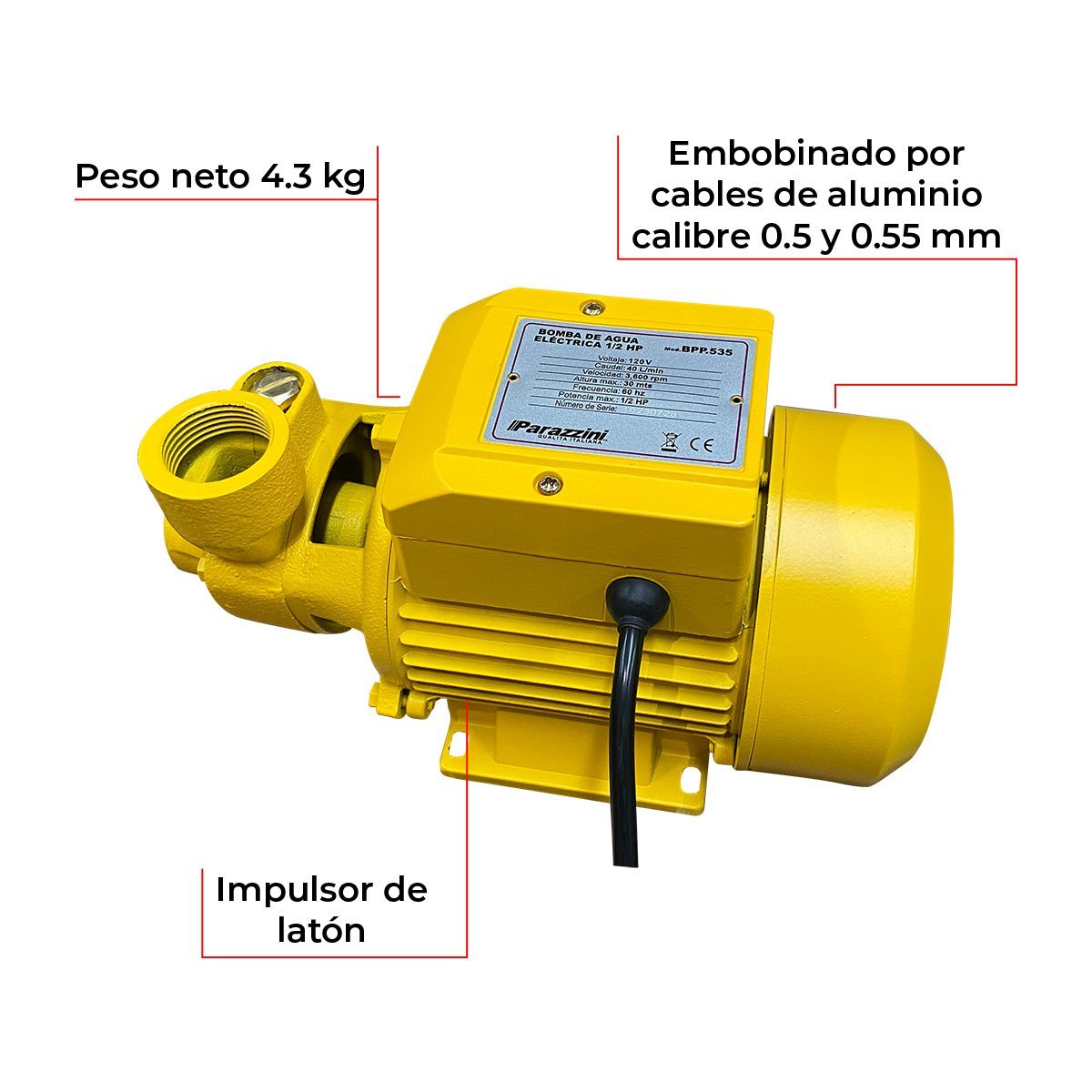 Bomba de agua eléctrica 1/2 hp (BPP.535) - Imagen 4