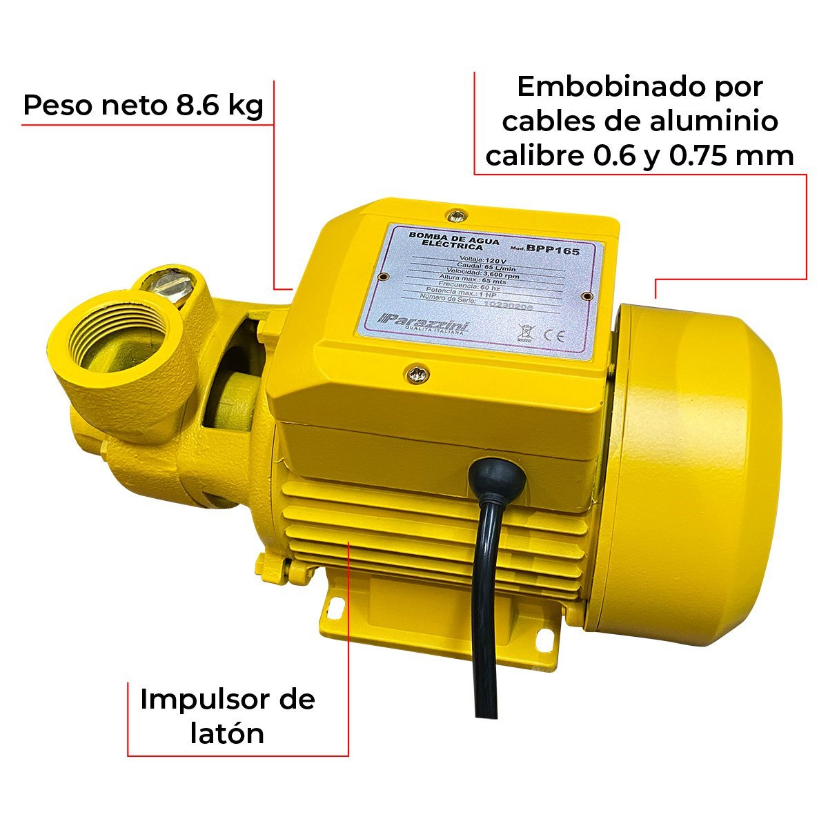 Bomba de agua eléctrica 1 hp (BPP165) - Imagen 6