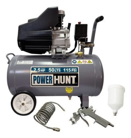 Compresor 2.5 hp 50 lts con doble conexión rapida kit de manguera y pistola de gravedad (COMPHKIT50L)