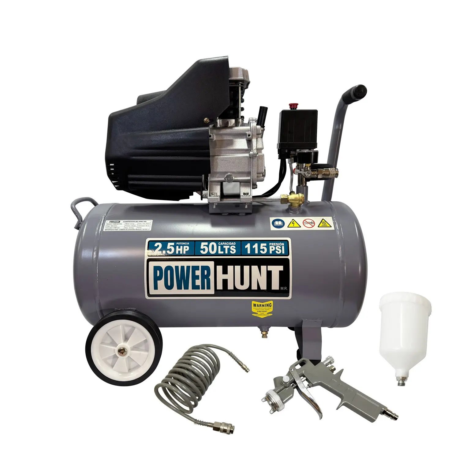 Compresor 2.5 hp 50 lts con doble conexión rápida + Kit con 20pz (boquillas manguera y conectores) (COMPHKIT50L-K20) - Imagen 5