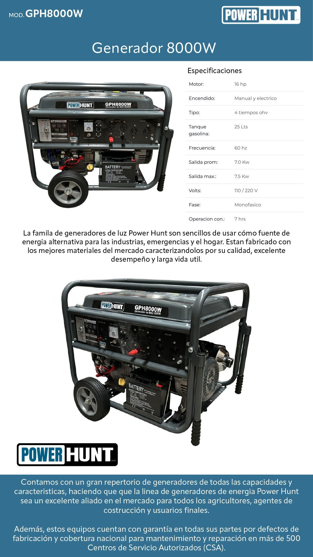 Generador Power Hunt 8000 W (GPH8000W) - Imagen 2