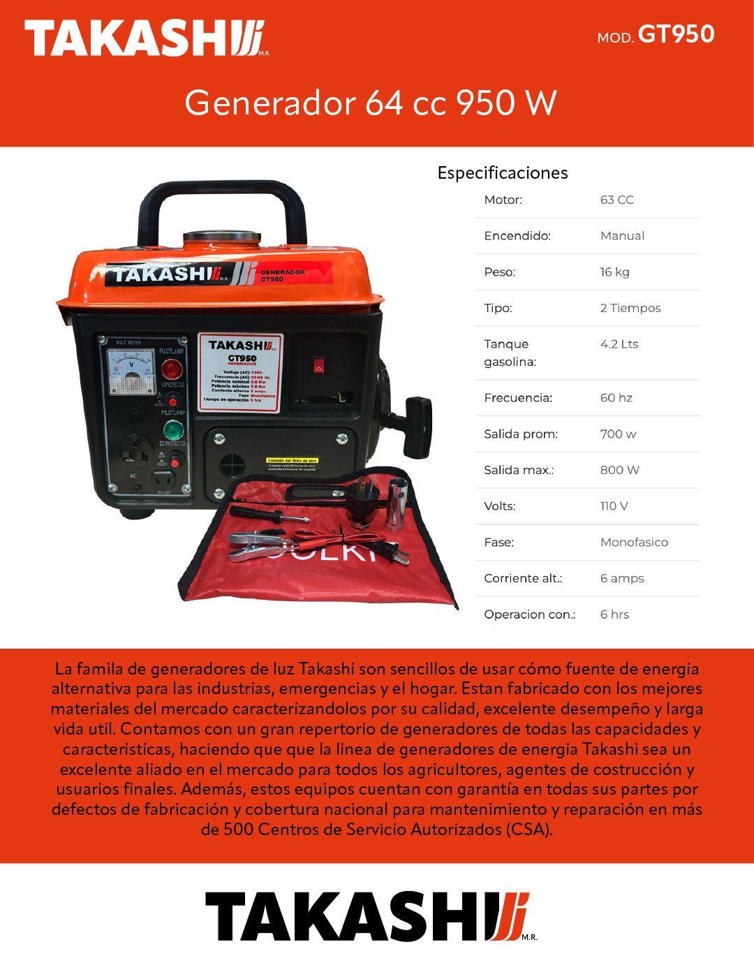 Generador 64 cc 950 W (GT950) - Imagen 2