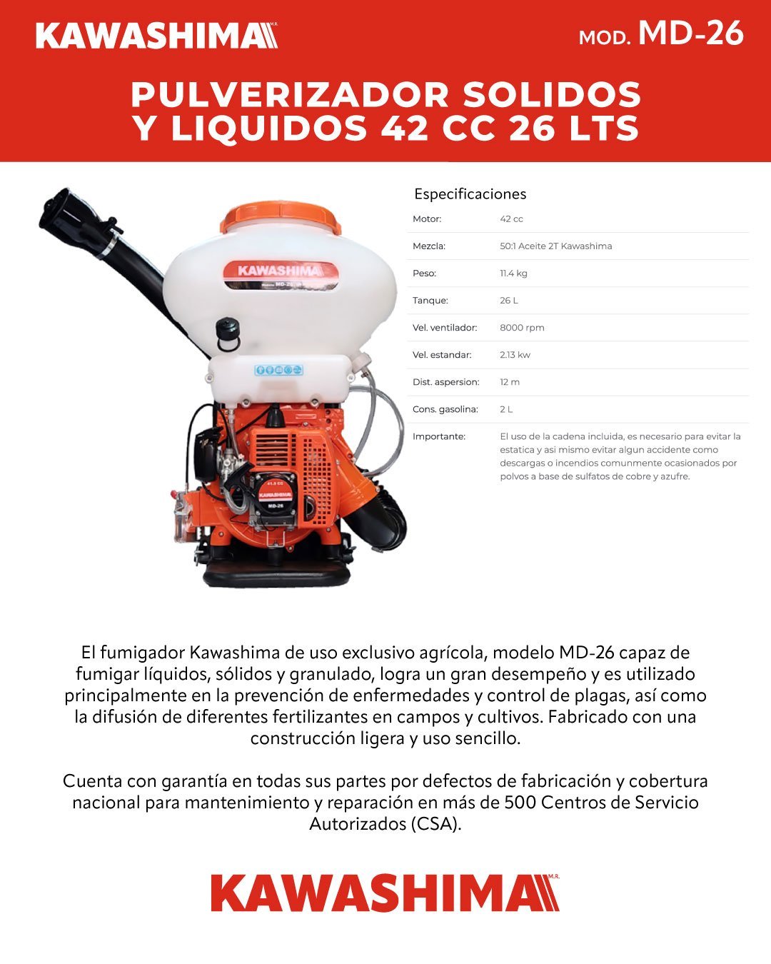 Pulverizador solidos y liquidos 42 cc 26 Lts (MD-26) - Imagen 2