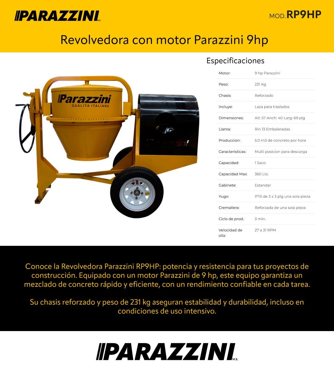 Revolvedora con motor Parazzini 9hp (RP9HP) - Imagen 4